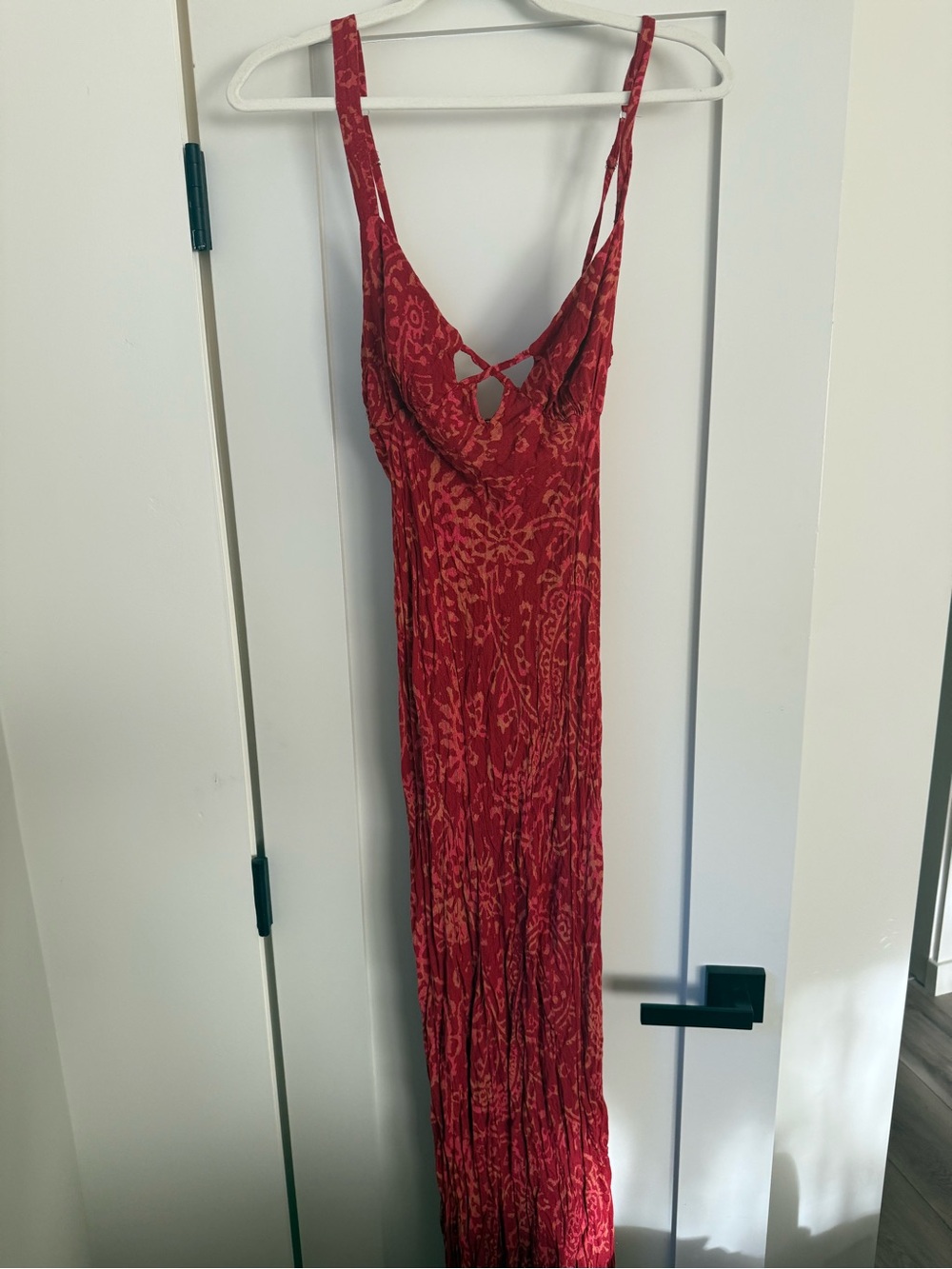 Free People Red Printed Maxi Dress with Keyhole Front